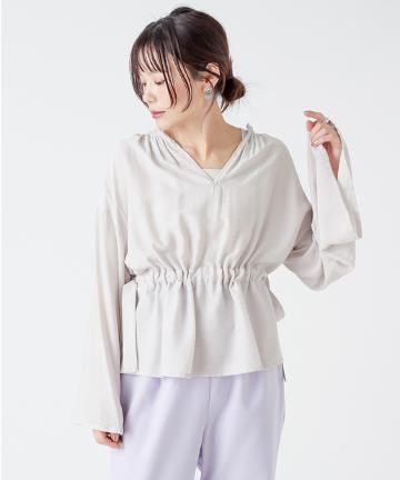 【Omekashi】ワイドスリーブウエストリボンブラウス