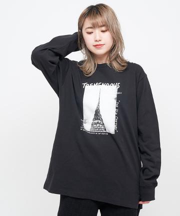 エッフェル塔フォトプリントロングスリーブTシャツ/ロンT
