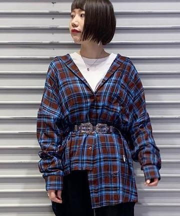 チェックアシメダッドシャツ