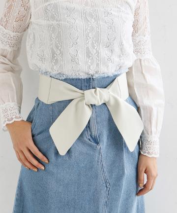 【Omekashi】ROROLレザー太リボンベルト