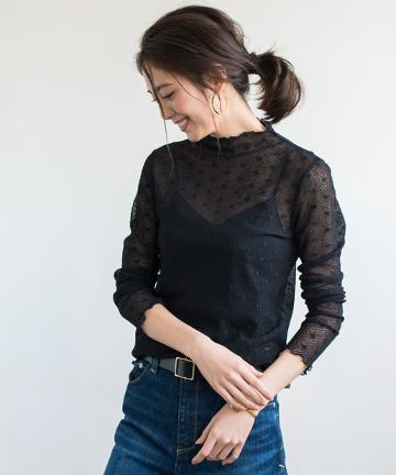 レースハイネックブラウス