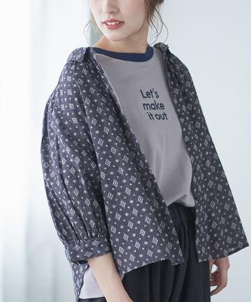小紋プリント前開きブラウス
