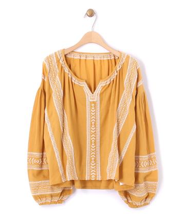 【Omekashi】刺繍ストライプブラウス