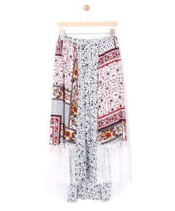 【Omekashi】柄×柄レース切替スカー