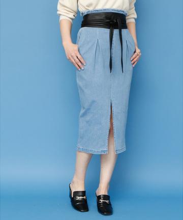 【Omekashi】フリンジデニムタイトスカート