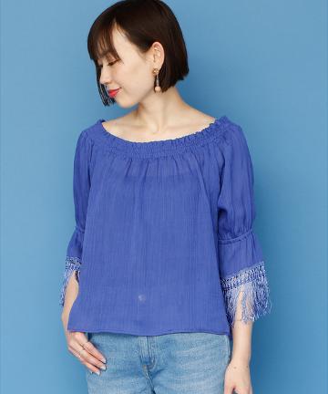 【Omekashi】袖フリンジオフショルブラウス