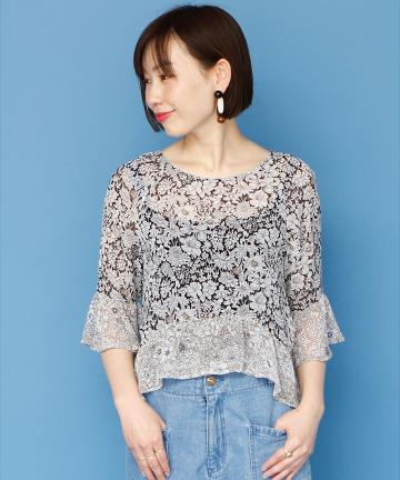 【Omekashi】柄シフォンブラウス