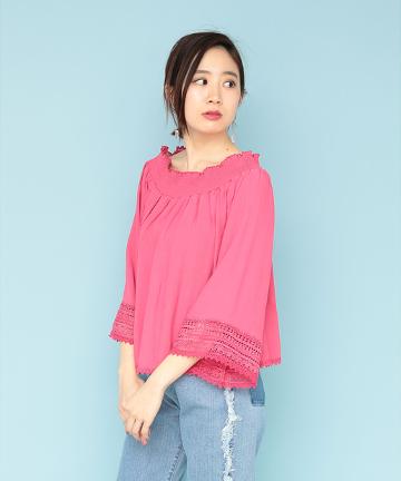 袖口レースオフショル