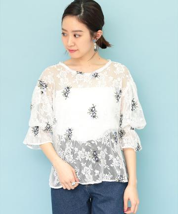 レース×刺繍ブラウス