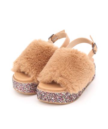 ファー×グリッターサンダル