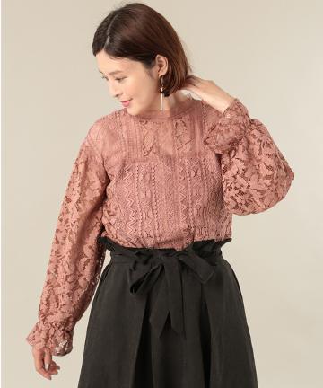 ハイネック総レースブラウス