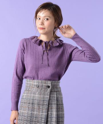 【Omekashi】フリル衿リブニット