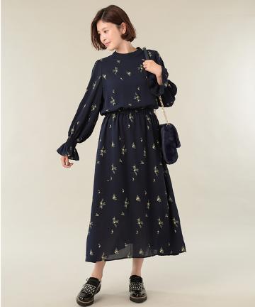 カラフル刺繍プリントワンピース