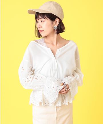 スカラップレースブラウス