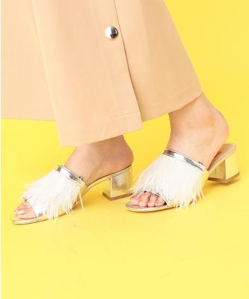 フェザー付きミュール