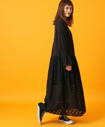 【Omekashi】レース切替ロングワンピース