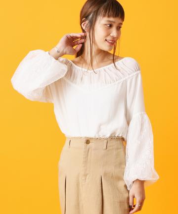 【Omekashi】袖ボリュームレースブラウス