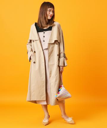【Omekashi】ノーカラートレンチコート