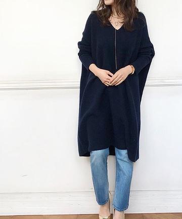 カシミヤスクエアニットワンピース