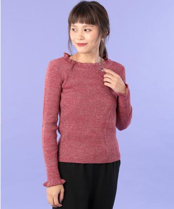 【Omekashi】ラメ混フリルニットプルオーバー