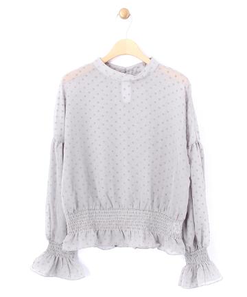 フロッキードットブラウス