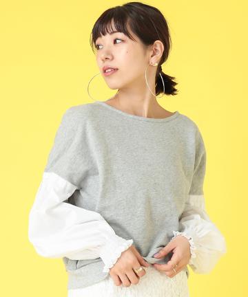 袖シャツ切替裏毛プルオーバ