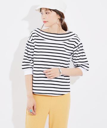 【Omekashi】ボーダーオフショルプルオーバー