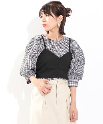 ギンガム袖ボリュームキャミ付PO