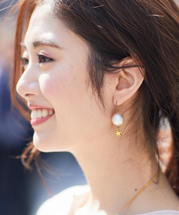 星アクセントコットンパールピアス