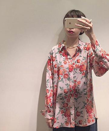 【Awfully】バイカラーフローラルシャツ