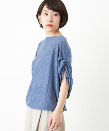 袖口ドロストリネンプルオーバーニット