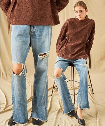 ダメージストレートデニムパンツ