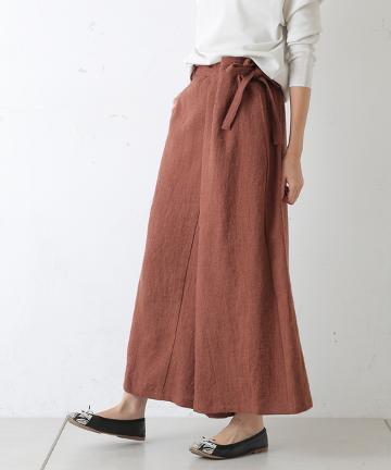 リネンウール巻きワイドパンツ
