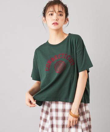 'CONNECTICUT'ロゴフロッキープリントTシャツ