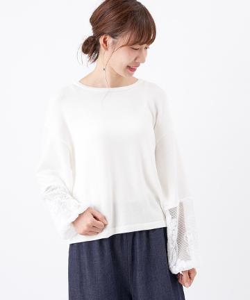 袖刺繍プルオーバーニット