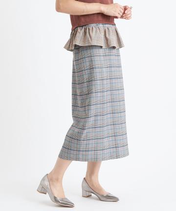 【Omekashi】チェックペプラムタイトスカート