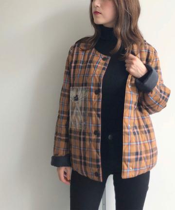 【TELA】ノーカラーチェックコート