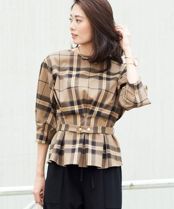 【ONLINE限定】ベルテッドチェックブラウス