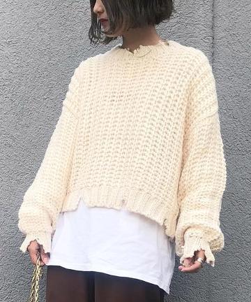 ダメージニットプルオーバー