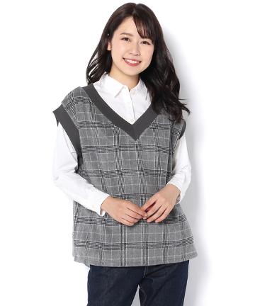 布帛チェックベスト