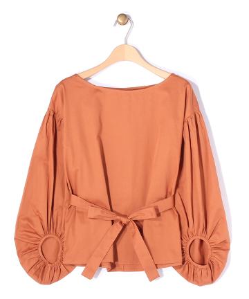 ウエストベルト長袖ブラウス