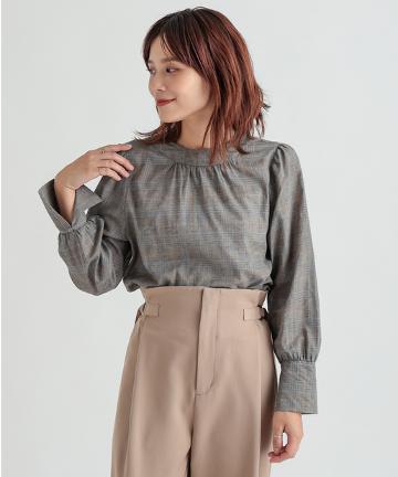 【Omekashi】チェック柄パフスリーブブラウス