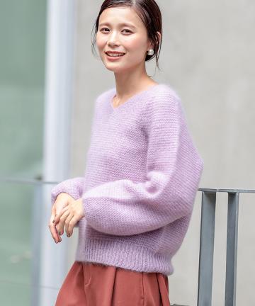 【Omekashi】KモヘアホールガーメントVニット