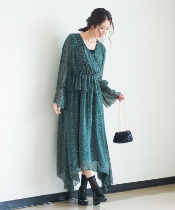 プリントギャザーワンピース