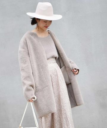 ボアロングノーカラーリバーコート