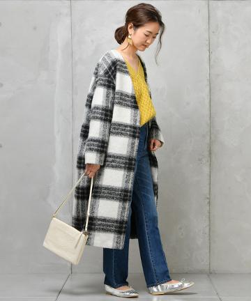 シャギーチェックコート