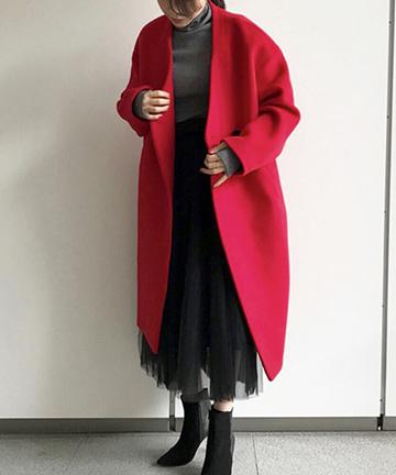 サイドZIPノーカラーコート