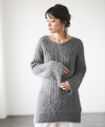 ケーブルモヘアプルオーバーニット