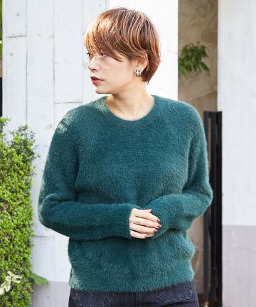シャギーワッフルニットプルオーバー