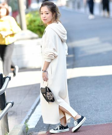 起毛ワッフルフードワンピース